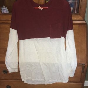 White and maroon long sleeve top